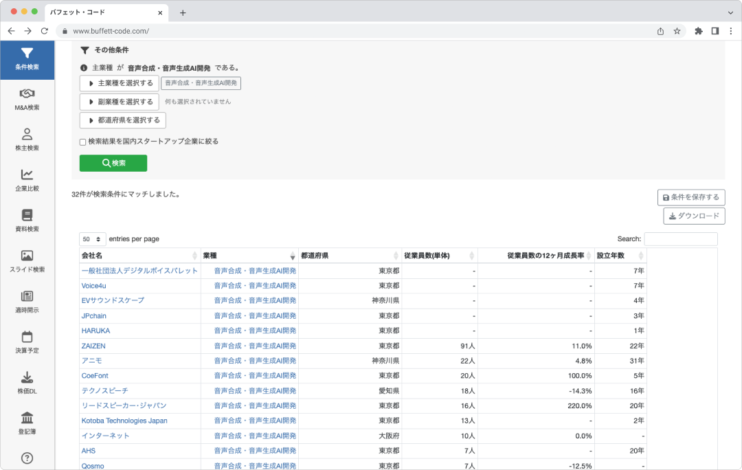 ターゲット企業リストアップ画面